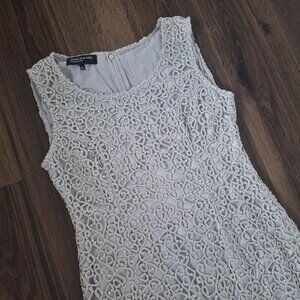 💙 Jones New York Silver Metallic Crochet Lined Dress Size 4